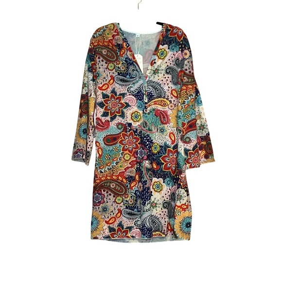 Unbranded Dresses & Skirts - Paisley Floral Mini Dress Womens XL Multicolor New Boho Festival Bell Sleeve